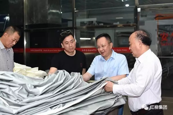Yang Zhaohua’s Team Arrives to Inspect Hong Liu’s New MS LaRio Single-Pass Digital Printer.”
